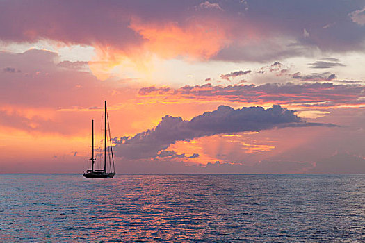 帆船,日落,特内里费岛,加纳利群岛,西班牙,欧洲