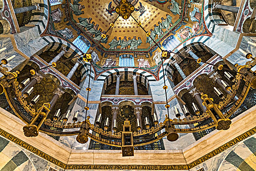 圆顶,八边形,天花板,图案,亚琛,大教堂,北莱茵威斯特伐利亚,德国,欧洲
