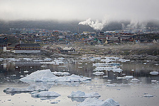 格陵兰,伊路利萨特,港口,区域,城镇,展示,散开,乡村,房子,背景