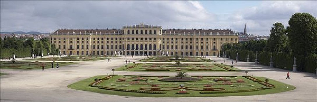 美泉宫,花坛,全景,照片,维也纳,奥地利,欧洲