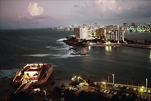 壮观,沿岸城市,光亮,波多黎各