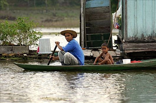 父子,传统,泛舟,河,巴西