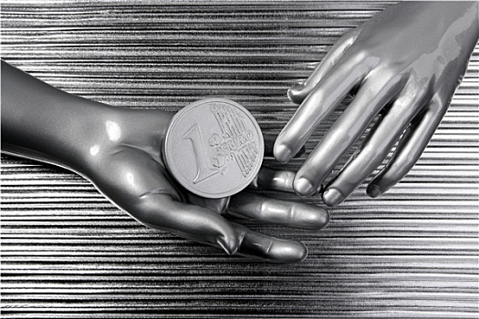 银,欧元硬币,未来,机器人