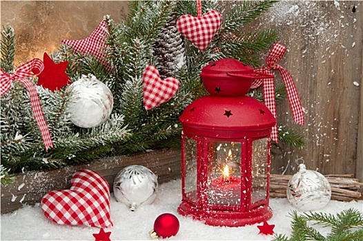 红灯笼,烛光,方格,圣诞装饰,经典,彩色