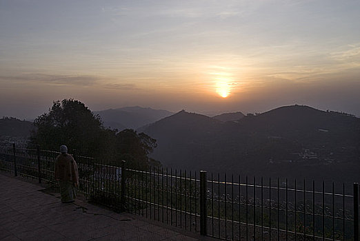 剪影,山峦,日出,走,泰米尔纳德邦,印度