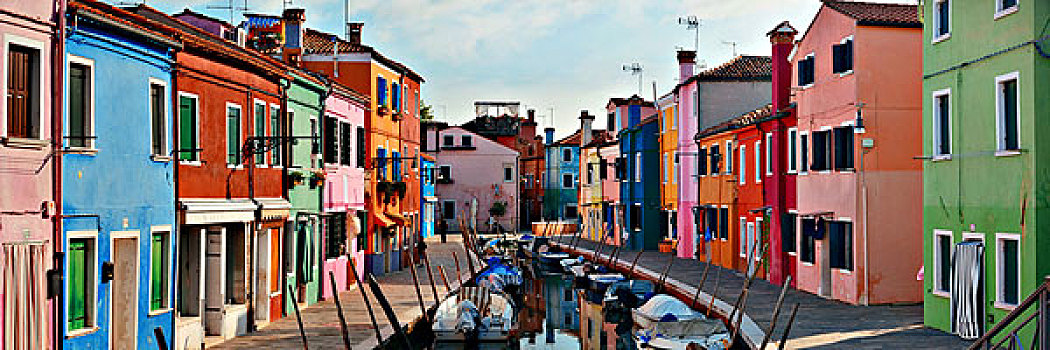 彩色,布拉诺岛,运河,全景,风景,威尼斯,意大利
