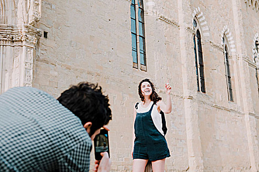上方,肩部,风景,男人,摄影,女朋友,阿雷佐,大教堂,托斯卡纳,意大利
