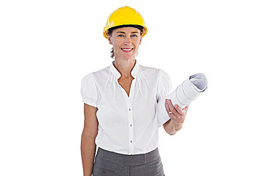 女性,建筑师,拿着,安全帽