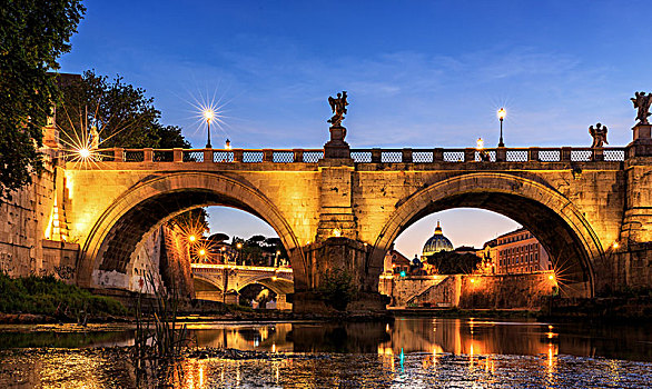 桥,上方,台伯河,黃昏,罗马,意大利,欧洲