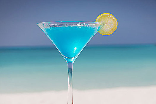 蓝色,鸡尾酒,柠檬片,马提尼酒杯,热带,海滩