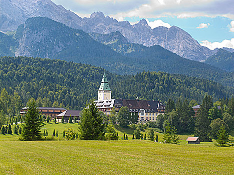 酒店,城堡,艾尔茂,靠近,上巴伐利亚,脚,山脉