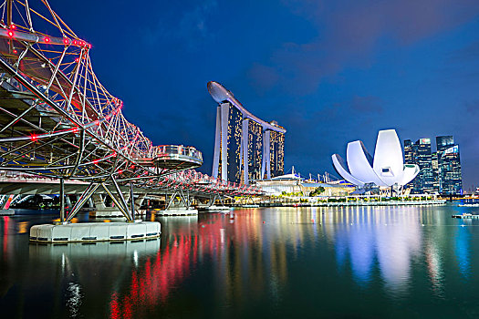 螺旋,桥,码头,湾,沙,酒店,夜晚,新加坡