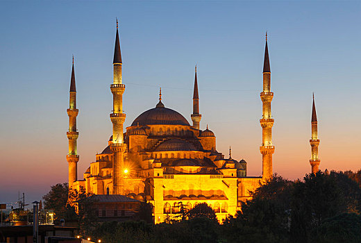 蓝色清真寺,苏丹,清真寺,藍色清真寺,黄昏,伊斯坦布尔,欧洲,省,土耳其