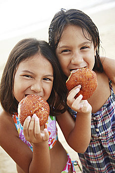 夏威夷,瓦胡岛,两个女孩,享受,美味