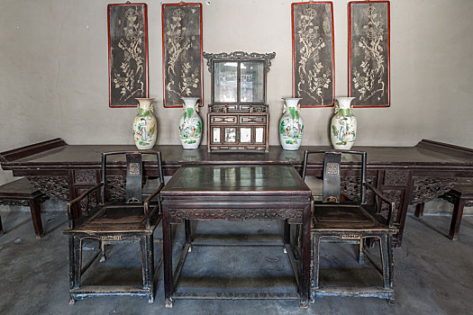 中国山西省太谷曹家大院,三多堂,房间内景及古典家俱