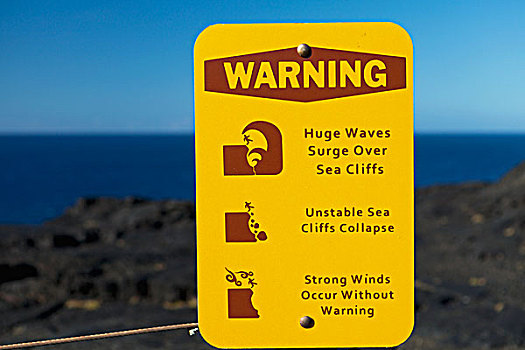 标识,提示牌,风,波浪,悬崖,夏威夷大岛,夏威夷,美国