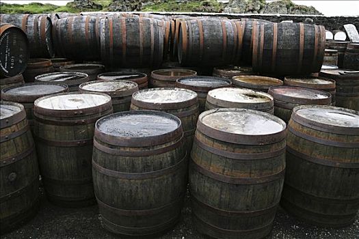 桶,酿酒厂,伊斯雷岛,岛屿,内赫布里底群岛,苏格兰,英国,欧洲