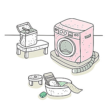 插画,洗衣机