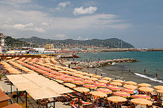 遮阳伞,海滩,波尔图,因佩里亚,里维埃拉,利古里亚,意大利,欧洲