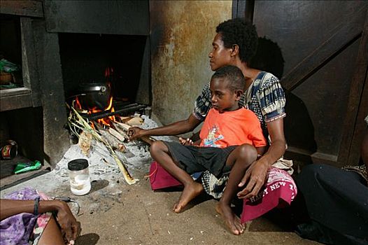女人,儿子,烹调,巴布亚新几内亚,美拉尼西亚