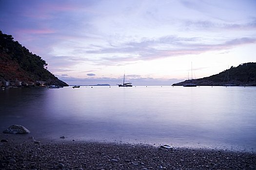 海滩,黄昏,伊比沙岛,巴利阿里群岛,西班牙