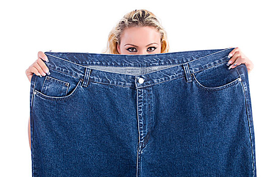 女人,节食,概念,大,牛仔裤