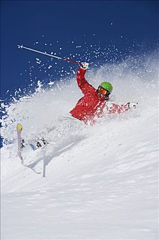 男人,红色,落下,滑雪