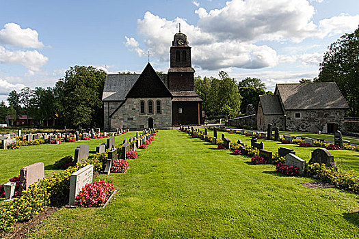 教堂,墓地,靠近,湖,史马兰,瑞典,欧洲