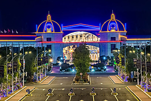 江苏省南京市银杏湖公园夜景灯光建筑景观
