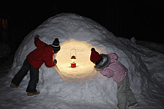 孩子,站立,雪窝