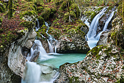 河流,瀑布,特拉维夫,国家公园,斯洛文尼亚,欧洲