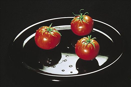 红色,西红柿,黑色背景,盘子,蔬菜