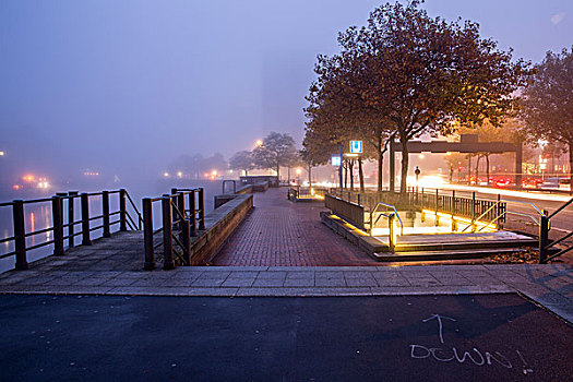 雾状,早晨,施拜希亚施塔特,汉堡市,德国