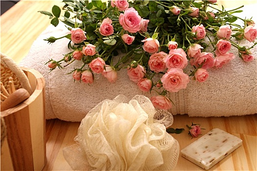 玫瑰,毛巾,水疗,配饰