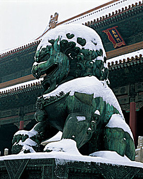 北京故宫石狮子雪景