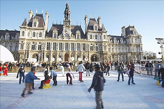 人,滑冰,正面,德威饭店,巴黎,法国