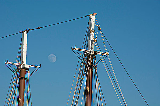 缅因,巴尔港,旅游,观光,船,纵帆船,特写,桅杆,月亮
