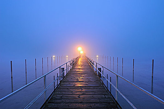 码头,早晨,雾气,康斯坦茨,巴登符腾堡,德国,欧洲