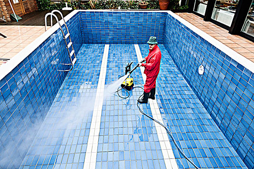 男人,清洁,游泳池,德国