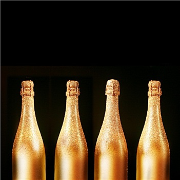 四个,金色,瓶子,奢华,香槟