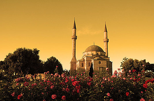 清真寺,两个,尖塔,巴库,阿塞拜疆,日落