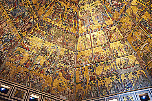 中世纪,图案,天花板,洗礼堂,佛罗伦萨大教堂,佛罗伦萨,托斯卡纳,意大利,欧洲