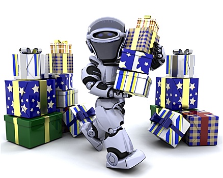 机器人,大,一堆,礼物