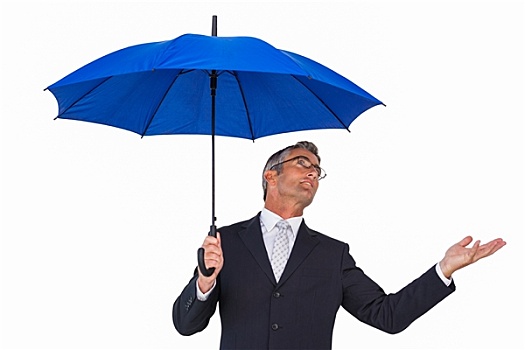 商务人士,蓝色,伞,手,室外