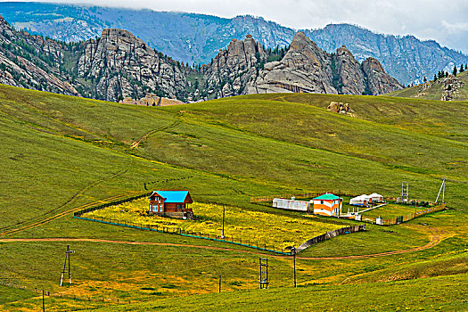 风景,蒙古包,国家公园,蒙古,亚洲
