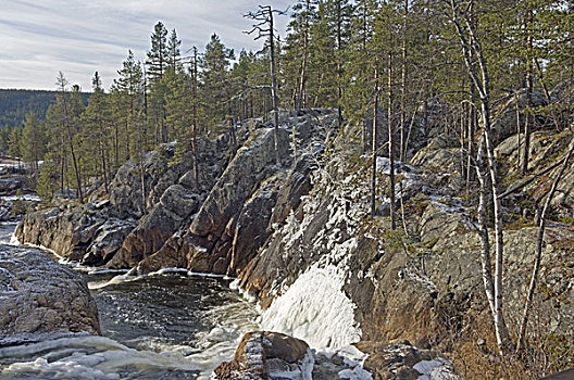 瑞典,姆多斯国家公园,河,石头,冰,霜,寒冷