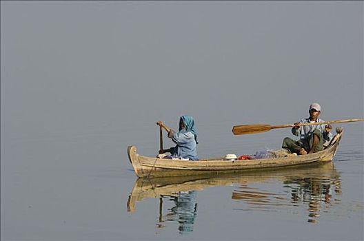 人,独木舟,伊洛瓦底江,河,缅甸