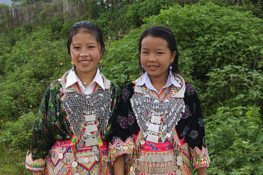 老挝,靠近,洪族人,女青年,喜庆,服饰