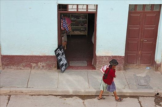 女人,走,街道,玻利维亚,南美
