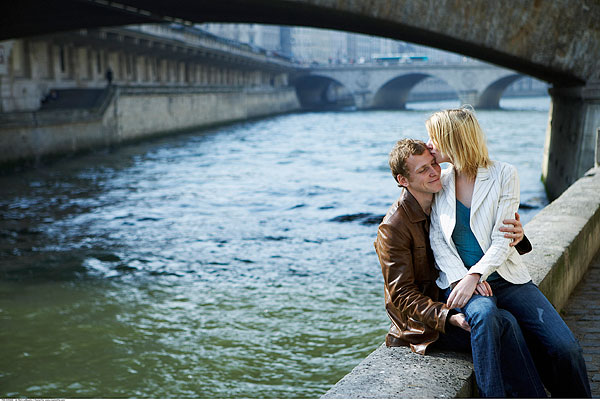 坐,夫妇,河,塞纳河,巴黎,法国